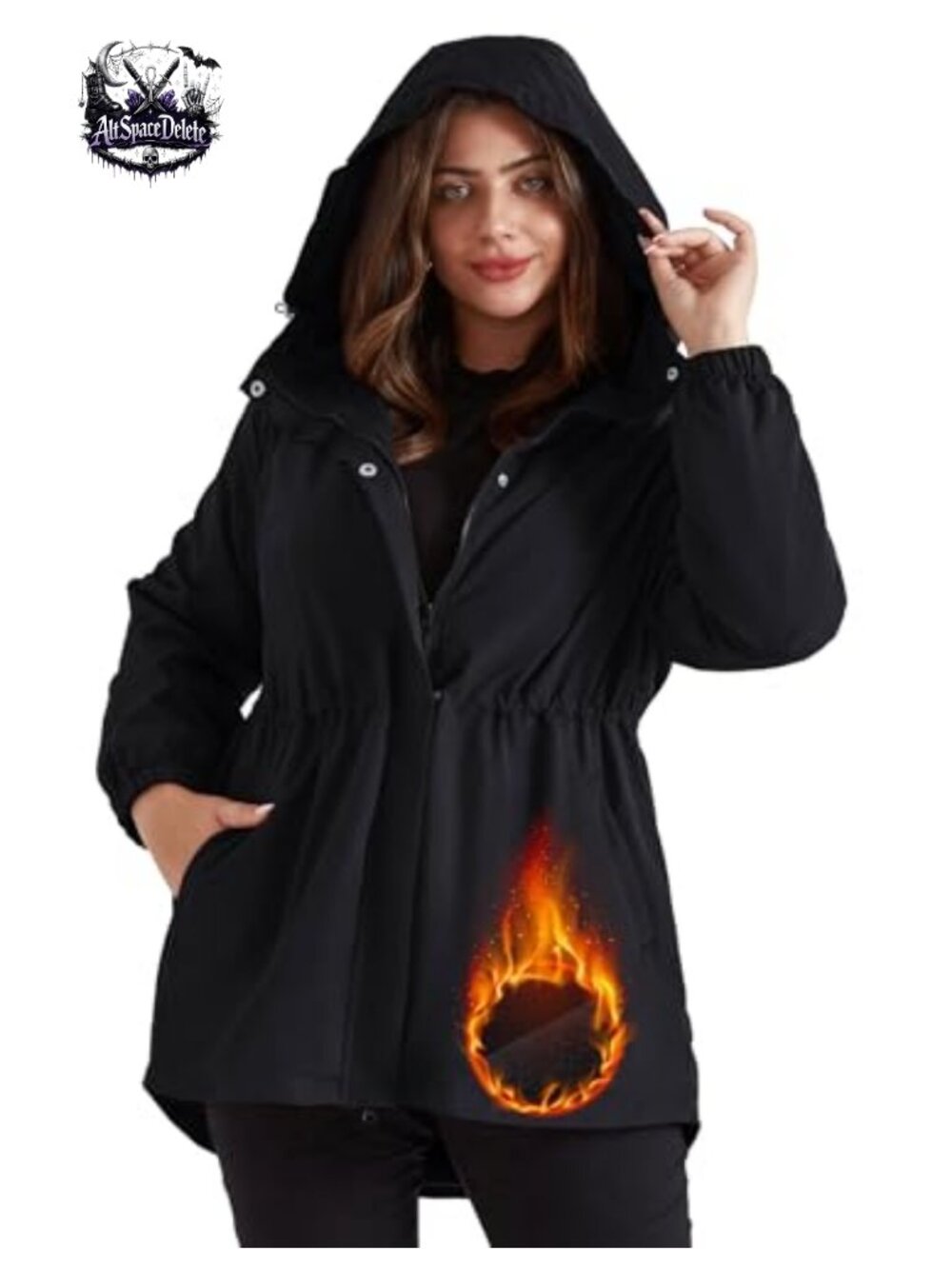 Plus Size Waterproof Fleece Lined Rain Jacket Hooded Windbreaker